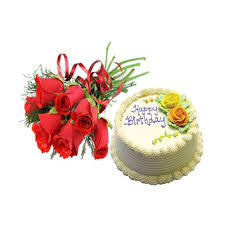 Bouquet of 12 roses and 1/2 kg cake