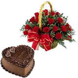 24 red roses basket with 1 kg cake